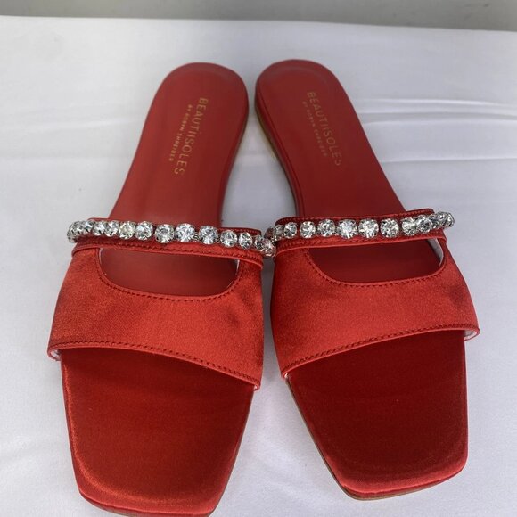 BEAUTISOLES By Robyn Shriber Womens Sandals Red Size 10M Gemma Slide Satin Flat - Picture 4 of 10